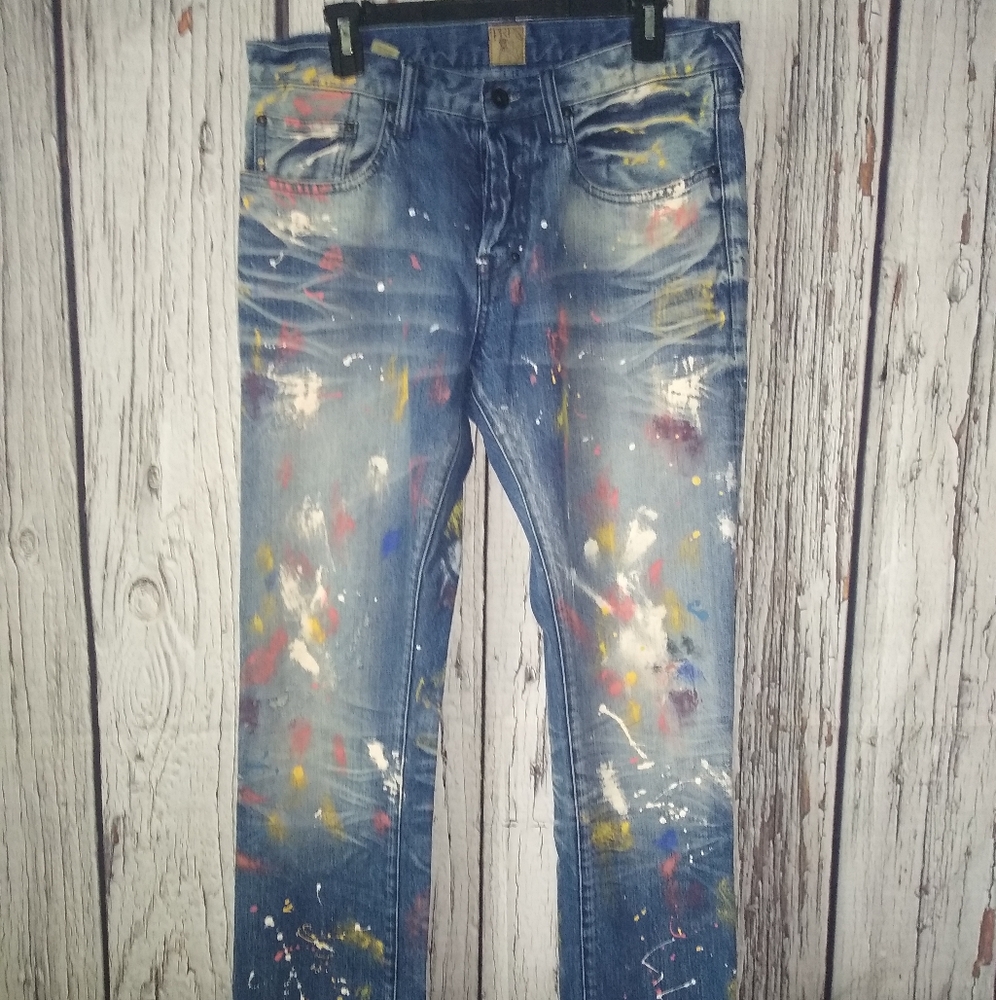 PRPS Demon Paint Splattered Distressed Button Fly 100% Cotton Jeans 33x35